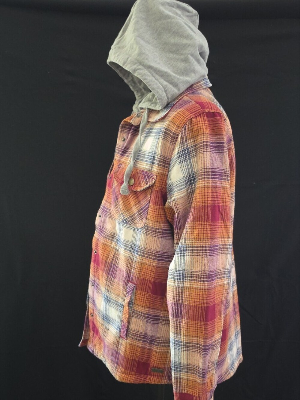 Natural Reflections Plaid Hooded Shirt Jacket - Red, Purple, Gray - Picture 3 of 15